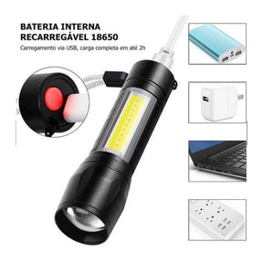 Mini Lanterna Tática Com Led E Zoom Recarregável Usb Lanterna De Mao
