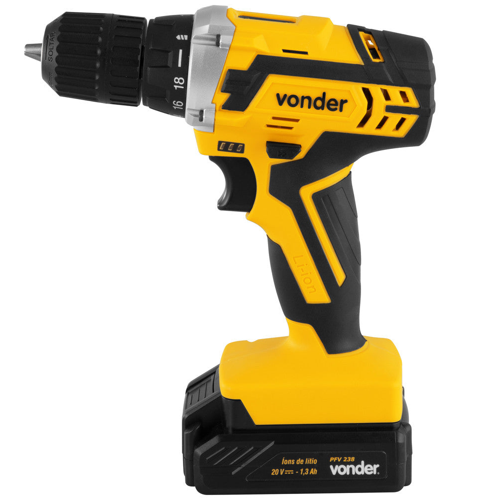 Parafusadeira Furadeira Sem Fio 20v Reversível PFV 238 Vonder com Maleta Broca Bits 110v 220v